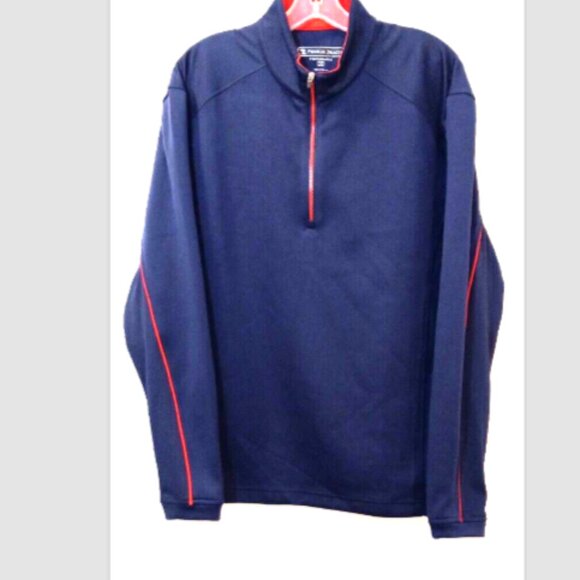 Pebble Beach Men’s Golf Jacket Med Navy Blue Red 1/4 Zip Pullover Performance - Picture 2 of 11